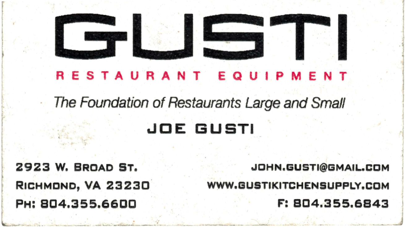 Gusti Restaurant Equipment Vintage Business Card 2
